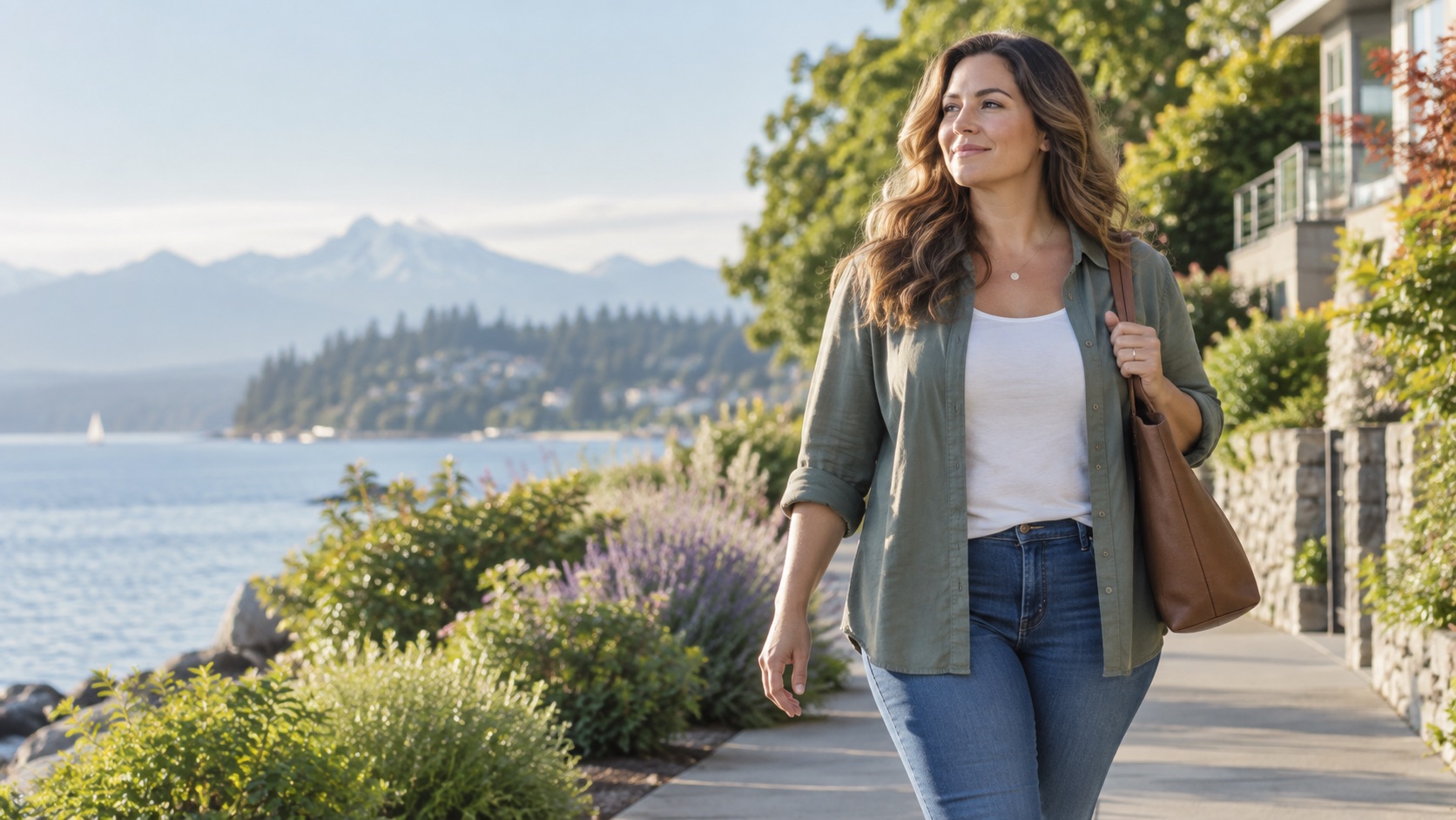 Woman walking outdoors with confidence