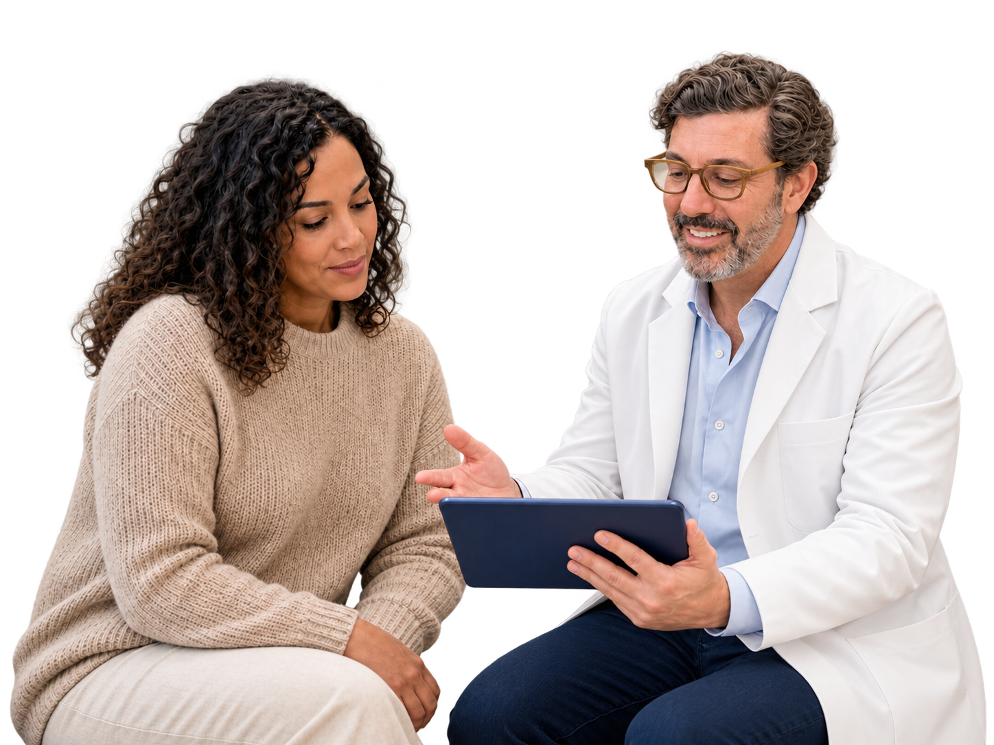 Doctor and patient reviewing a tablet during a women’s health consultation